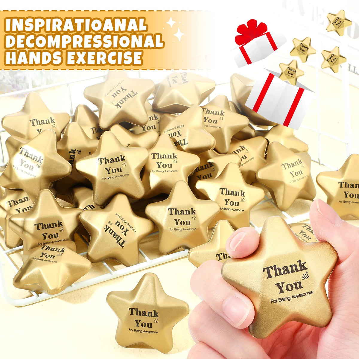 Deekin 1.6 inch star stress ball with thanks words for gratitude reminder