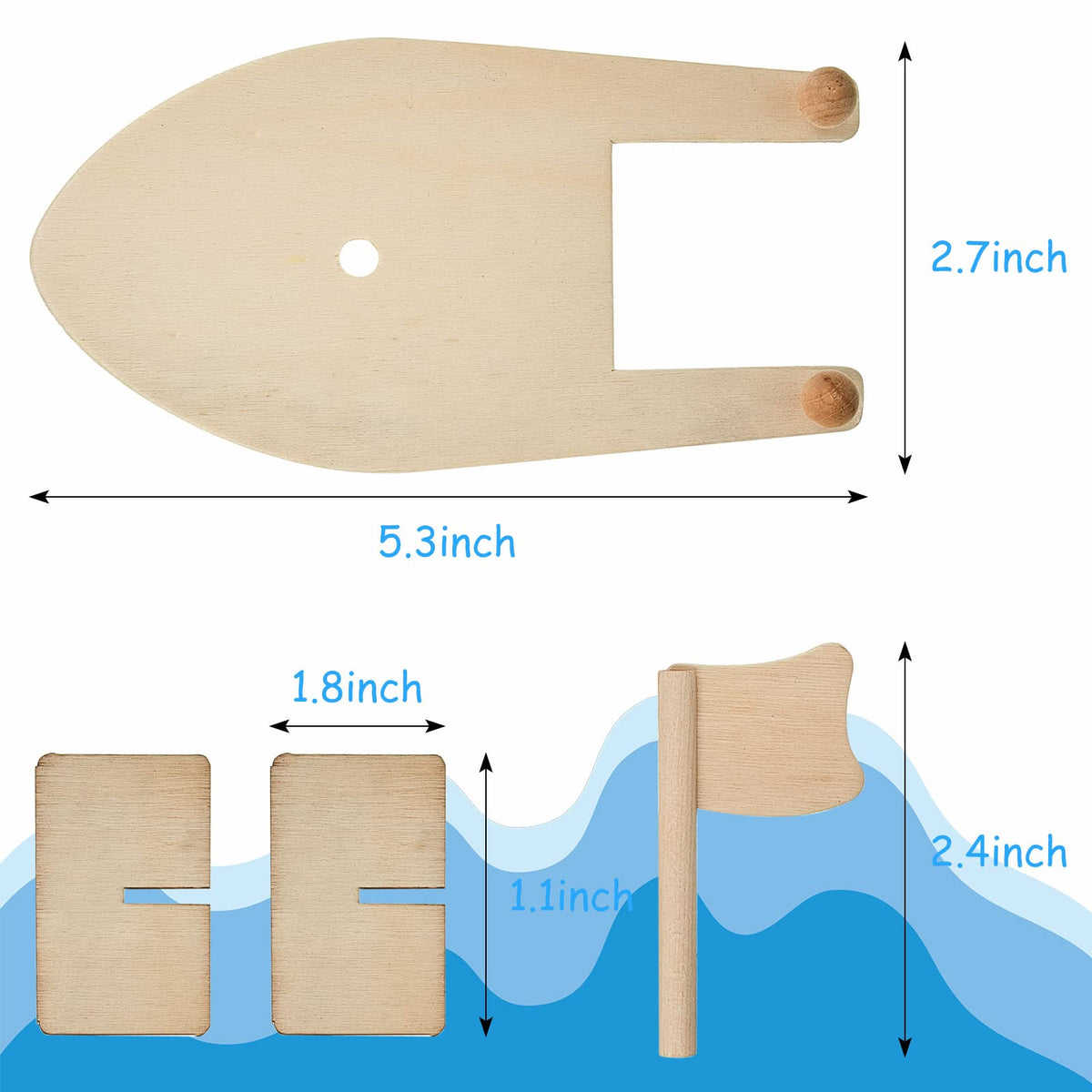 Deekin wooden sailboat parts laid out for easy customization and painting.