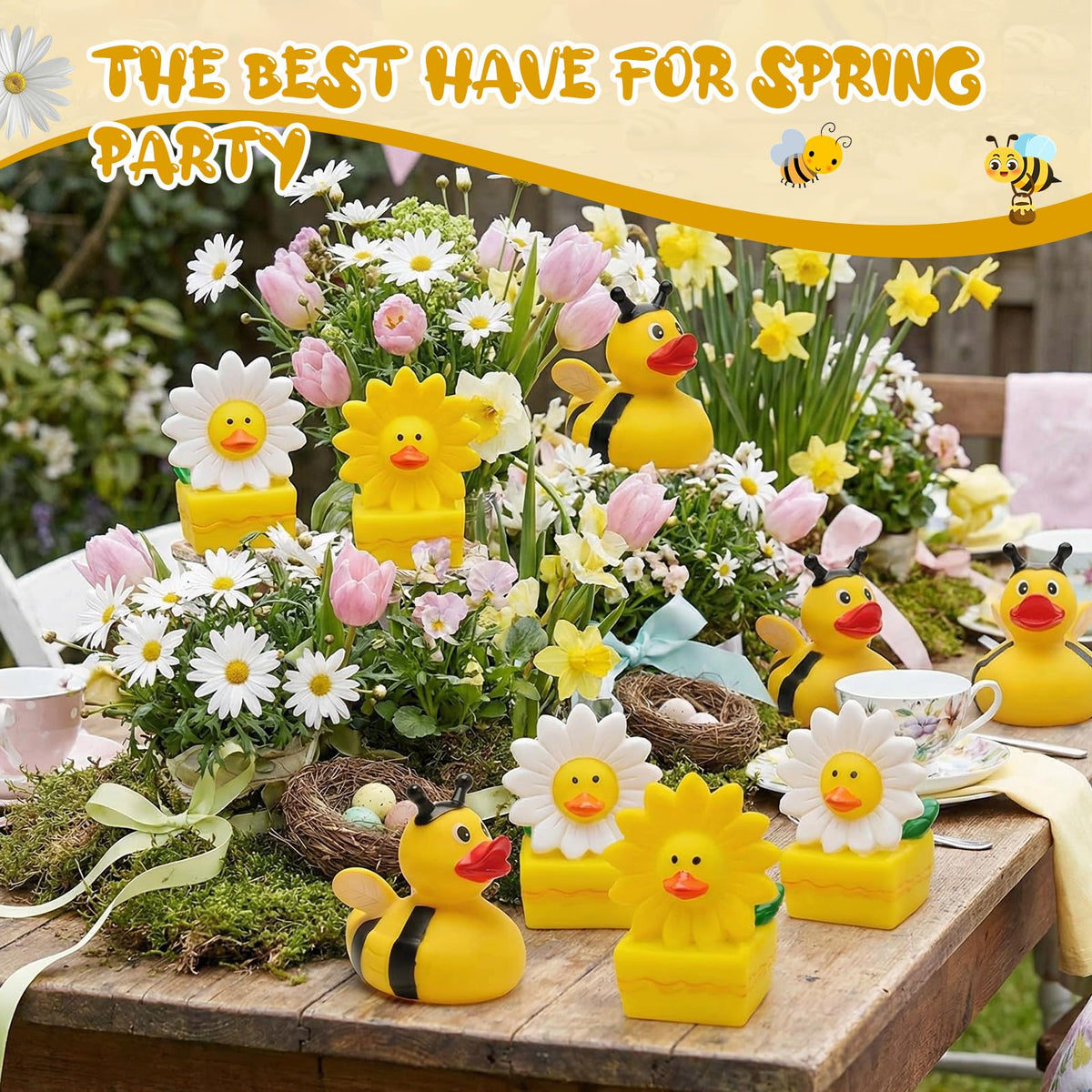 Deekin yellow daisy leaf rubber duck ideal for cruise ship party decor.