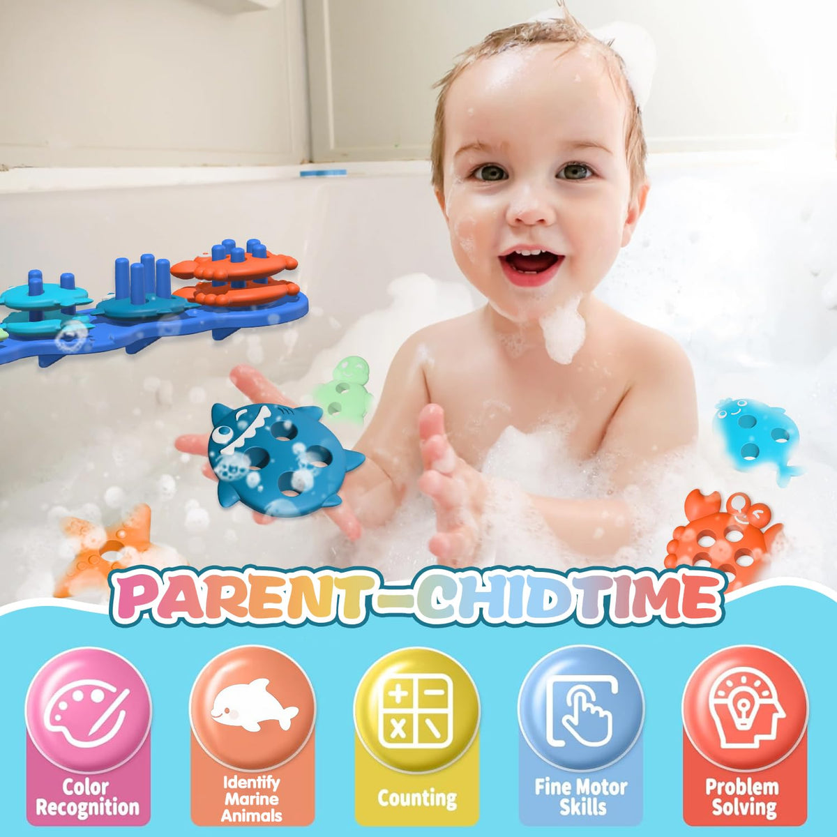 Deenwada color sorting and stacking scene supports fine motor skills.