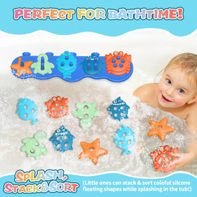 Deenwada bath toy sorting shapes image highlights colors and early learning possibilities.