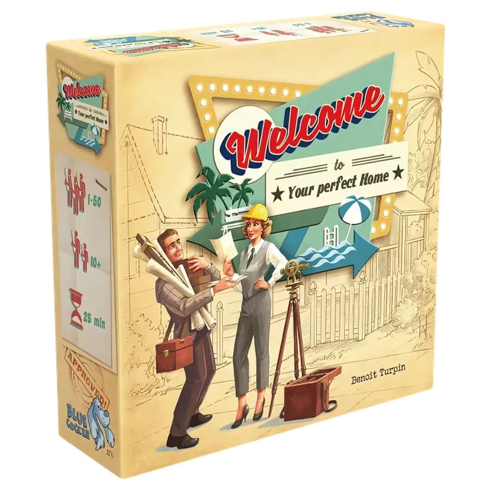 Deep Water Games Welcome To 2nd Edition cover art with a sunny 1950s town for family game night