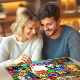 Deepcom Puzzles: table with puzzle in progress, supports family time.