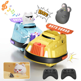 Deependo 2-Pack RC bumper cars front view showing cat and mouse design for playful racing.