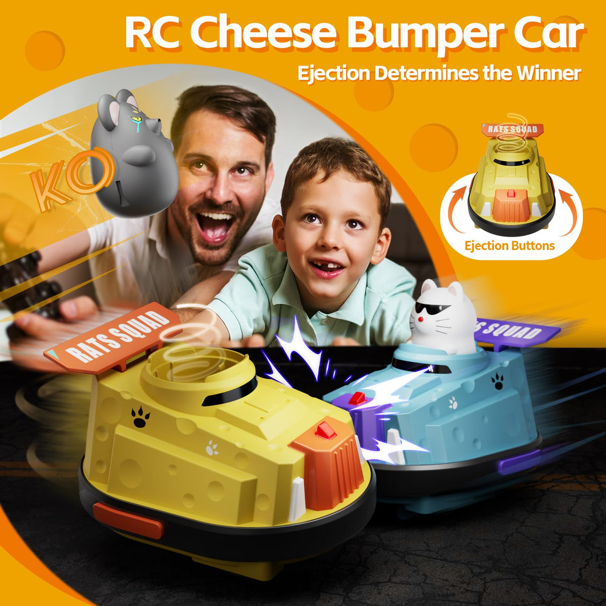 Deependo 2-Pack RC bumper cars side view highlighting twin remotes for independent play.