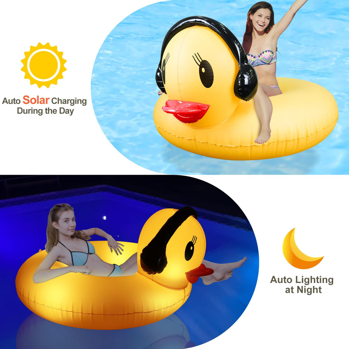 DeeprBetter duck pool float glowing at night enhances pool party ambiance