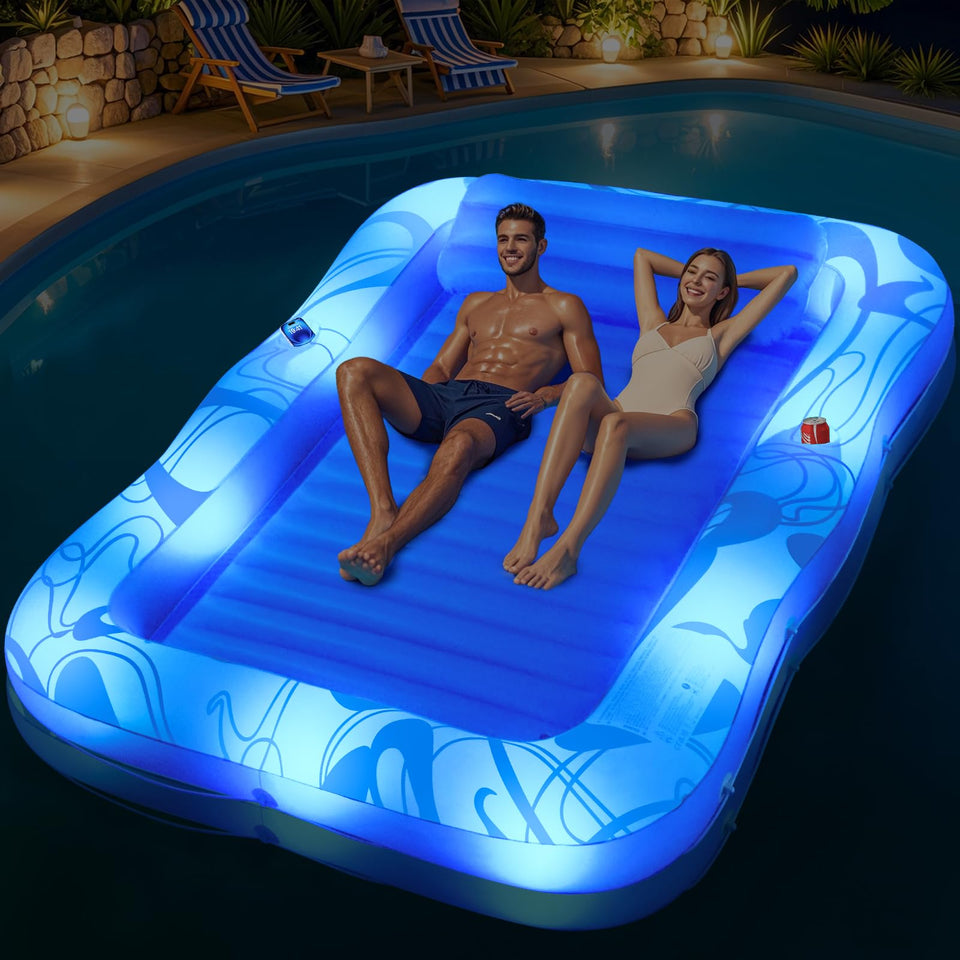 DeeprBetter inflatable tanning pool lounger with lights in 81x60 for two adults