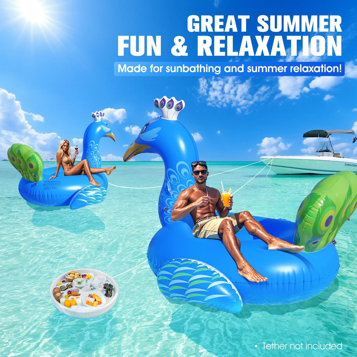 People lounging on the float enjoying sun and splash