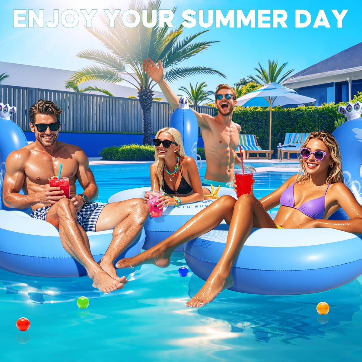 DeeprBetter peacock pool float in beach party scene