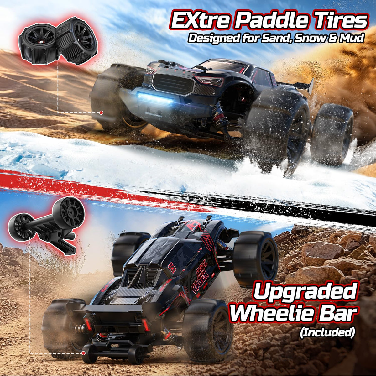DEERC 1/14-scale off-road truggy chassis showcases rugged durability on rough terrain