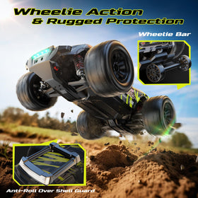 DEERC 1611 4x4 independent suspension across rough terrain.
