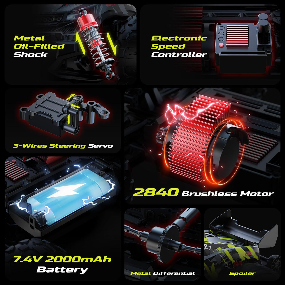 DEERC 1611 waterproof ESC enabling reliable control in wet conditions.