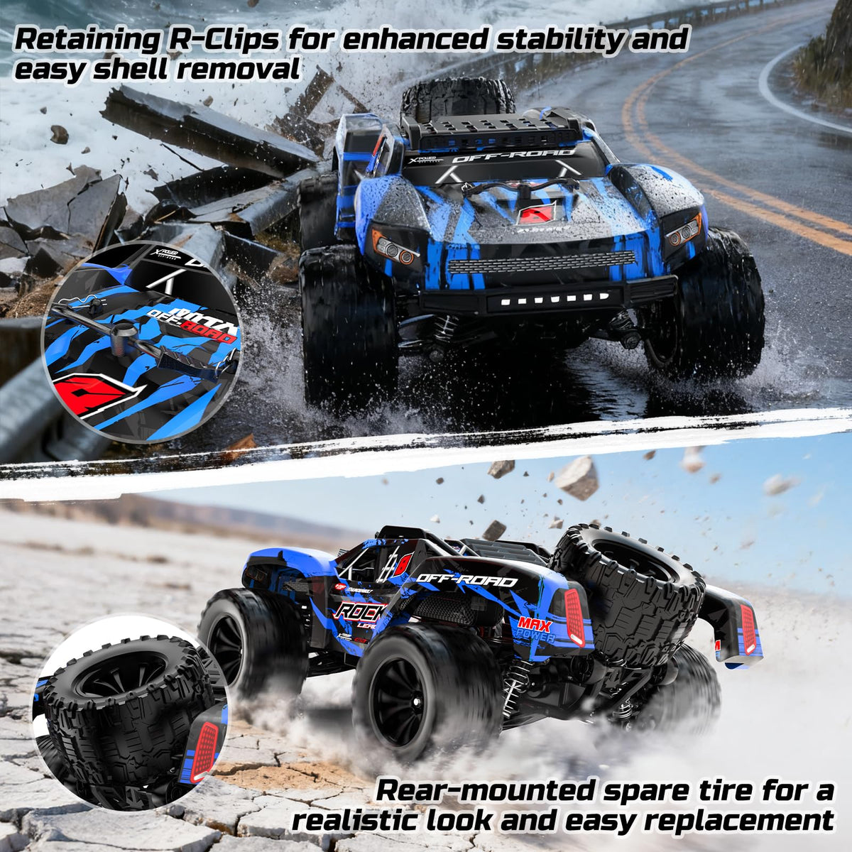 DEERC 1:12 remote control with 2.4GHz for stable, interference-free control.