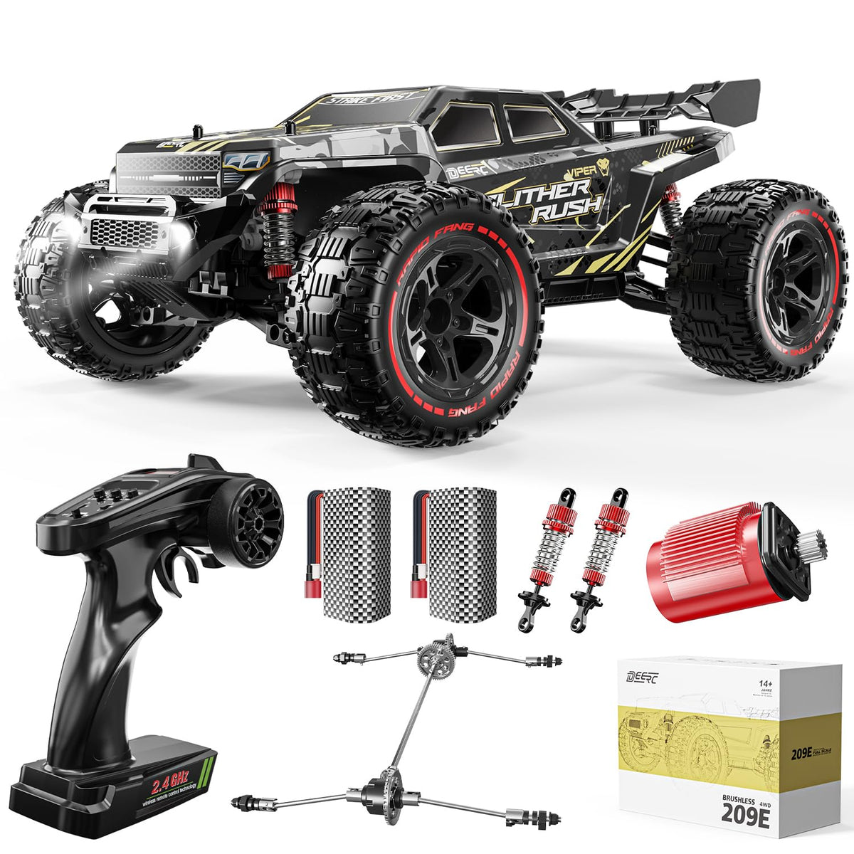 DEERC 209E brushless motor powers fast acceleration and precise throttle