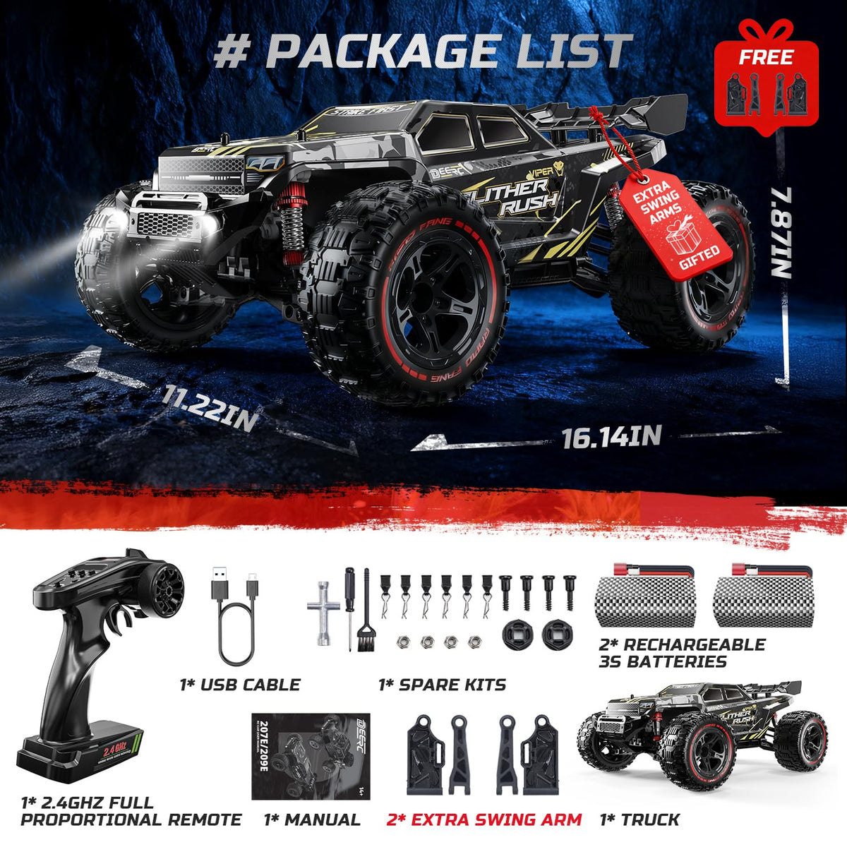 DEERC 209E wheelie bar enhances stability for launches and stunts