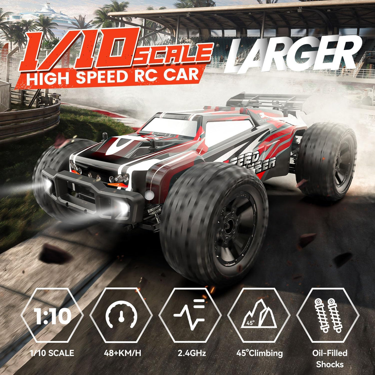 DEERC 9206E 4WD handles beach, sand, rocks, and concrete with ease.