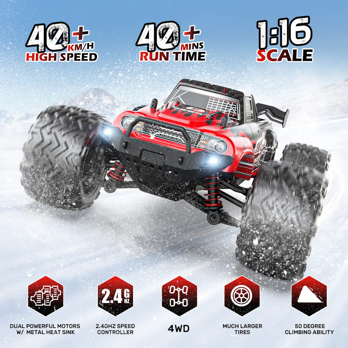 DEERC 9500E two batteries extend driving time for longer sessions.