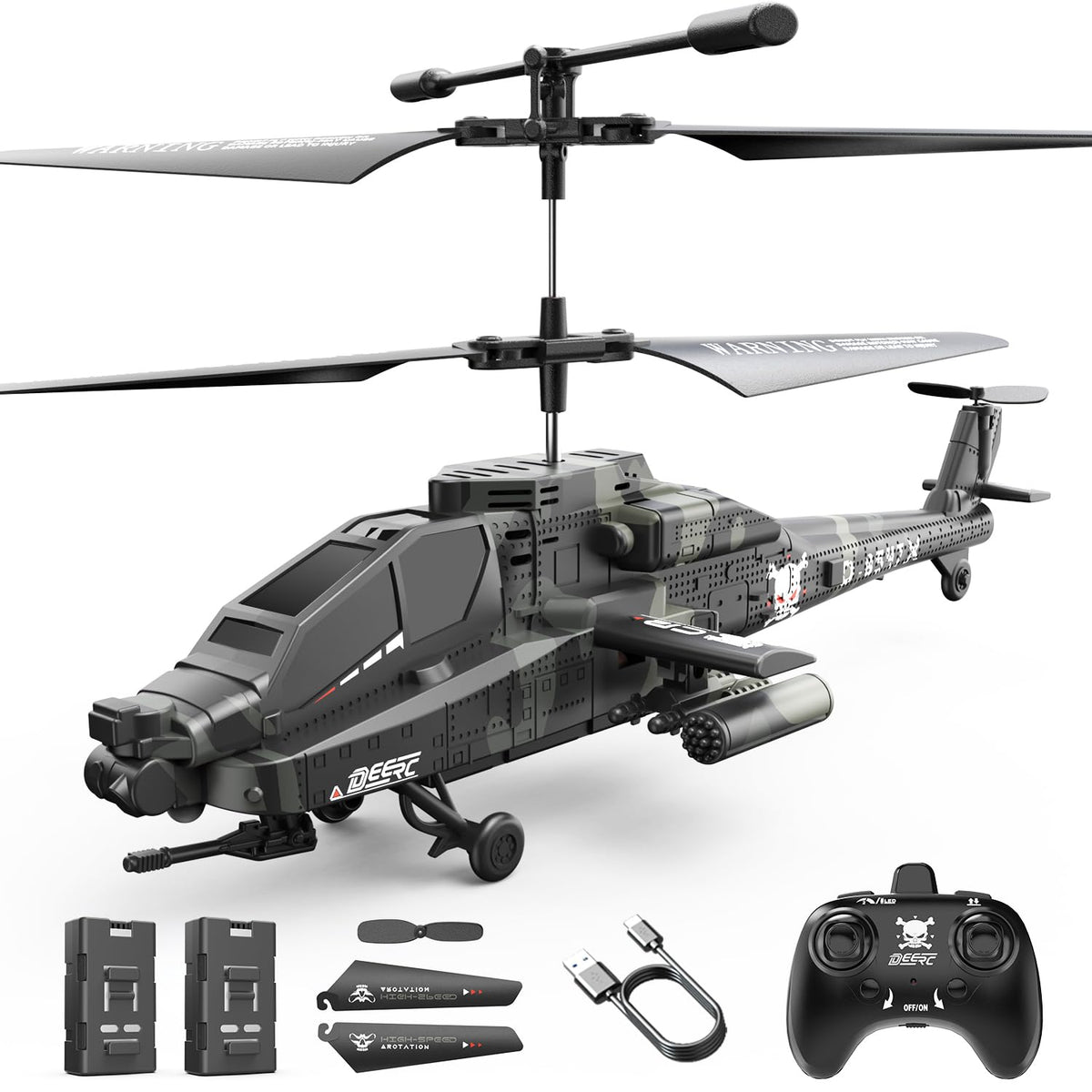 DEERC Apache design front view showing realism and appeal for indoor flight
