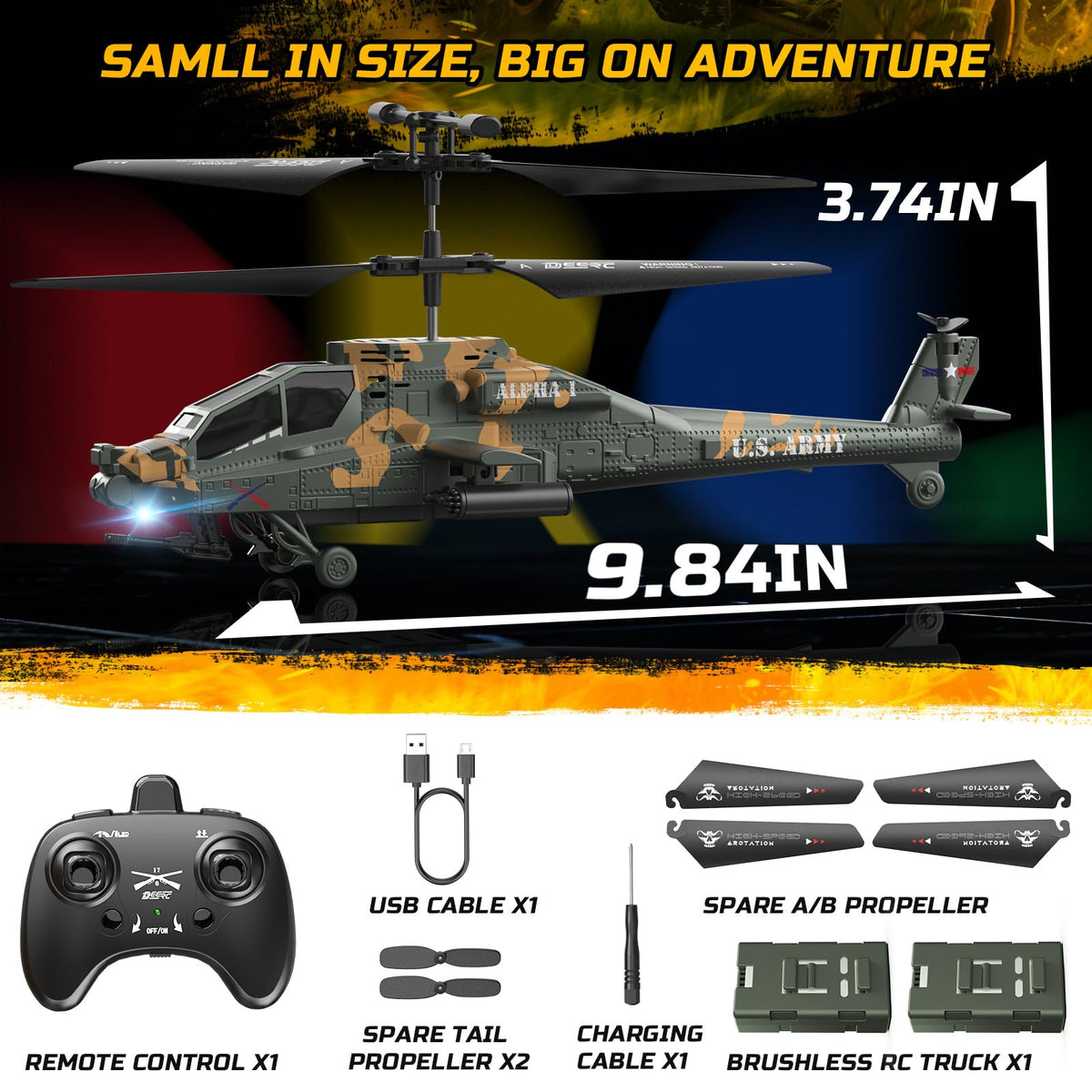 DEERC support and warranty information for Apache helicopter