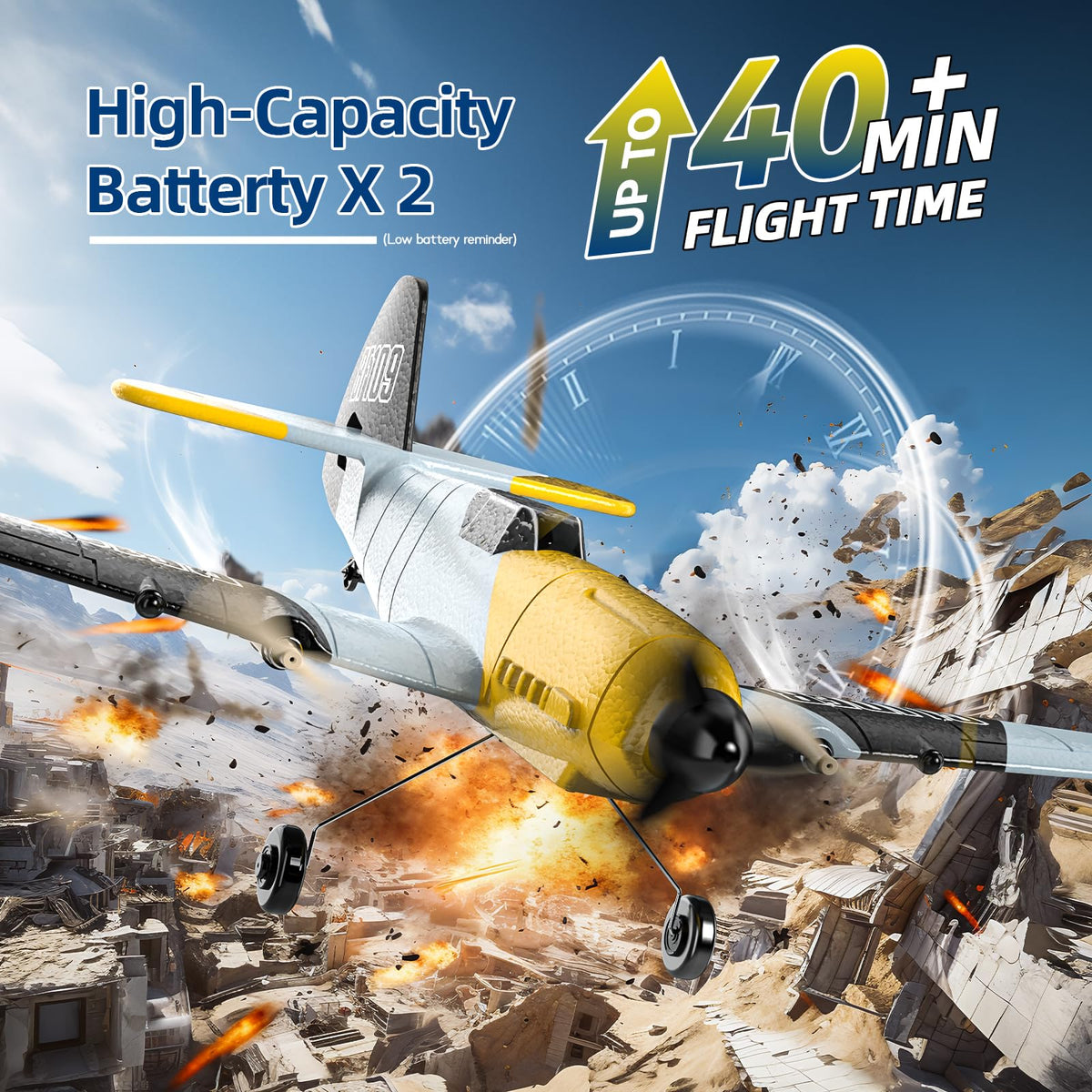 DEERC BF-109 three-channel control supports smooth, beginner-friendly flight paths.