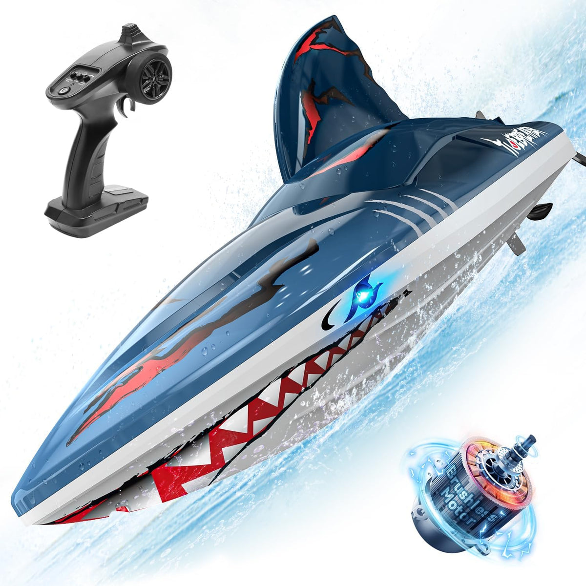 DEERC fast brushless RC boat front view for pool speed trials