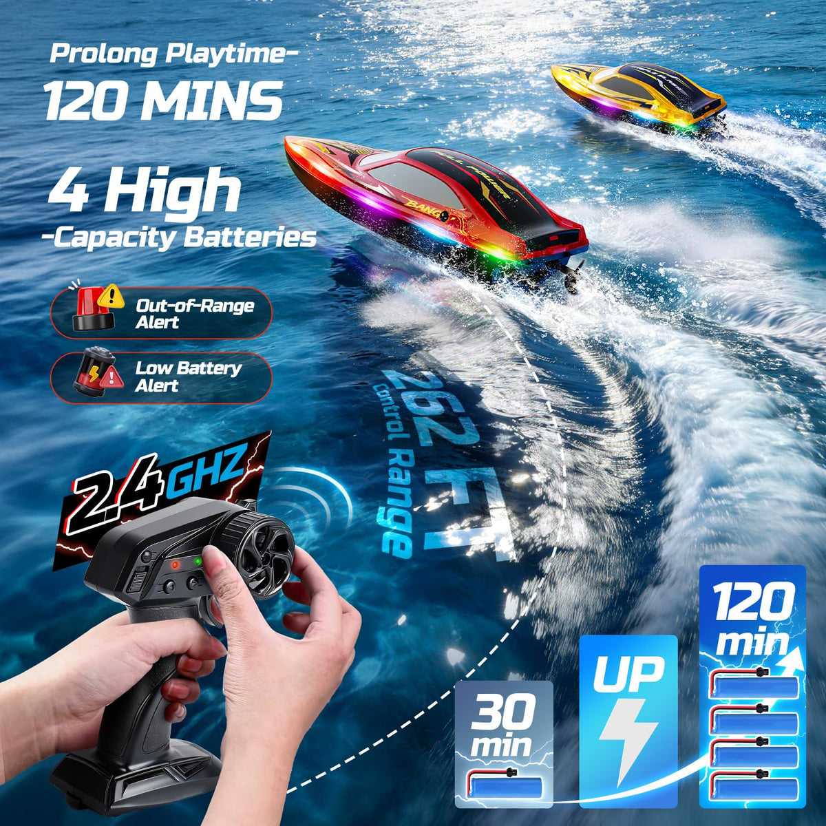 DEERC four 1200mAh batteries for extended playtime during family races