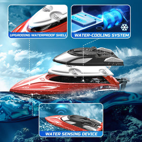 DEERC H120 RC boat low battery alarm prevents mid-run dropout.