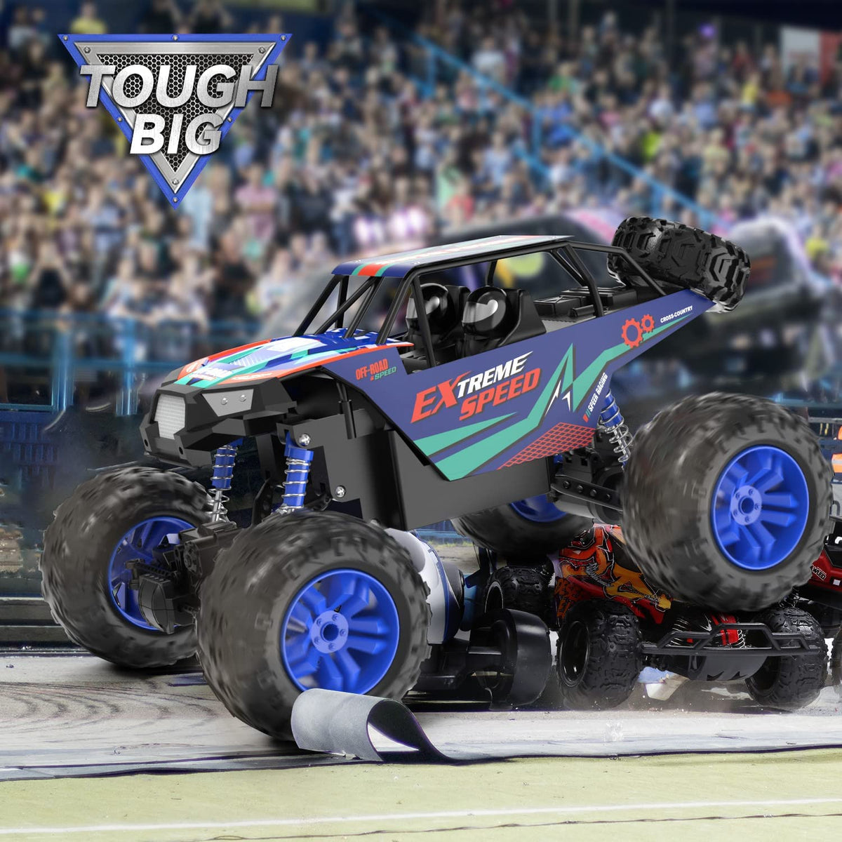 DEERC large 1:8-scale monster truck exterior showcasing bold off-road styling.