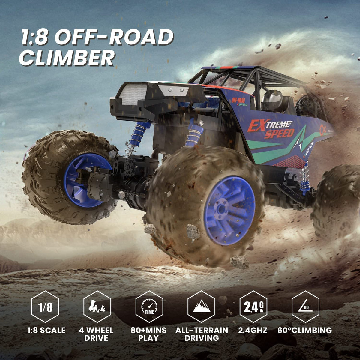 DEERC monster truck rear tire replacement detail for extended off-road sessions.