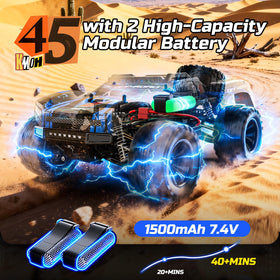 DEERC 1:12 chassis with reinforced metal upgrades for durability during crashes.