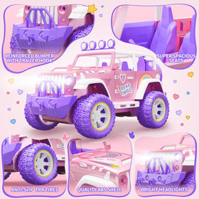 DEERC pink RC car dual battery pack supports longer, shared play sessions
