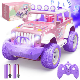 DEERC pink RC car graffiti design front view for imaginative outdoor play