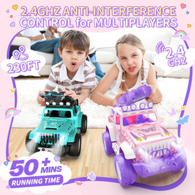 DEERC pink RC car off-road terrain tires handle varied surfaces with grip