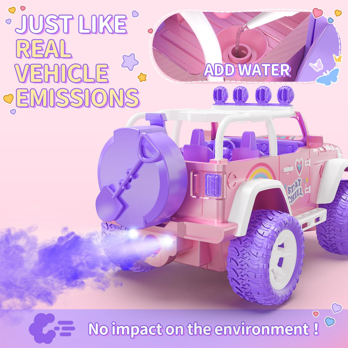 DEERC pink RC car sound effects feature adds realistic engine ambiance