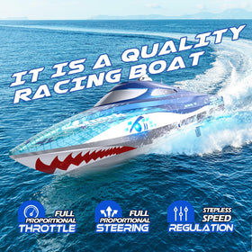 DEERC RC boat uses a 2.4GHz controller for smooth, interference-free racing.