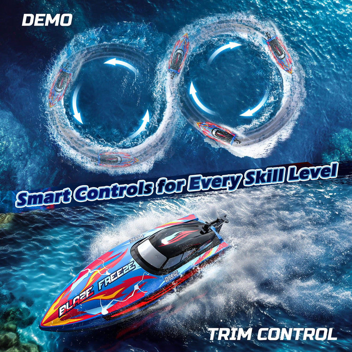 DEERC RC boat demo mode shows off speed and agility