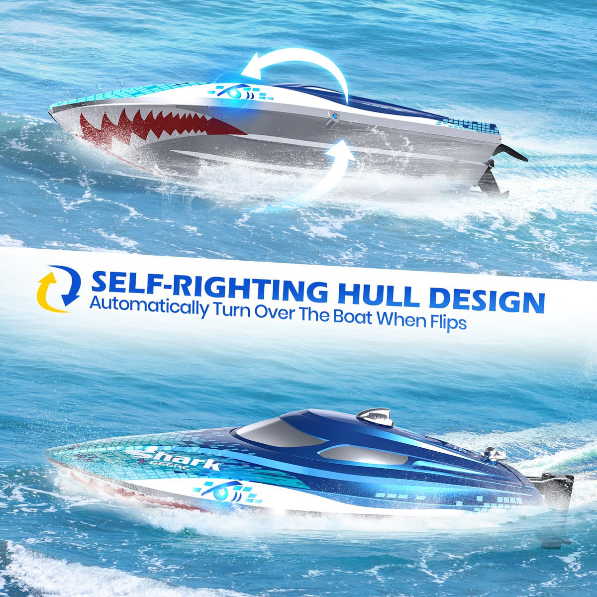 DEERC RC boat with LED eyes enhances night visibility and excitement on the water.