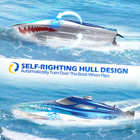 DEERC RC boat with LED eyes enhances night visibility and excitement on the water.