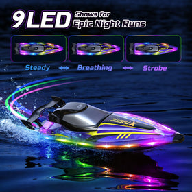 DEERC RC boat with LED lights improves visibility during day and night play