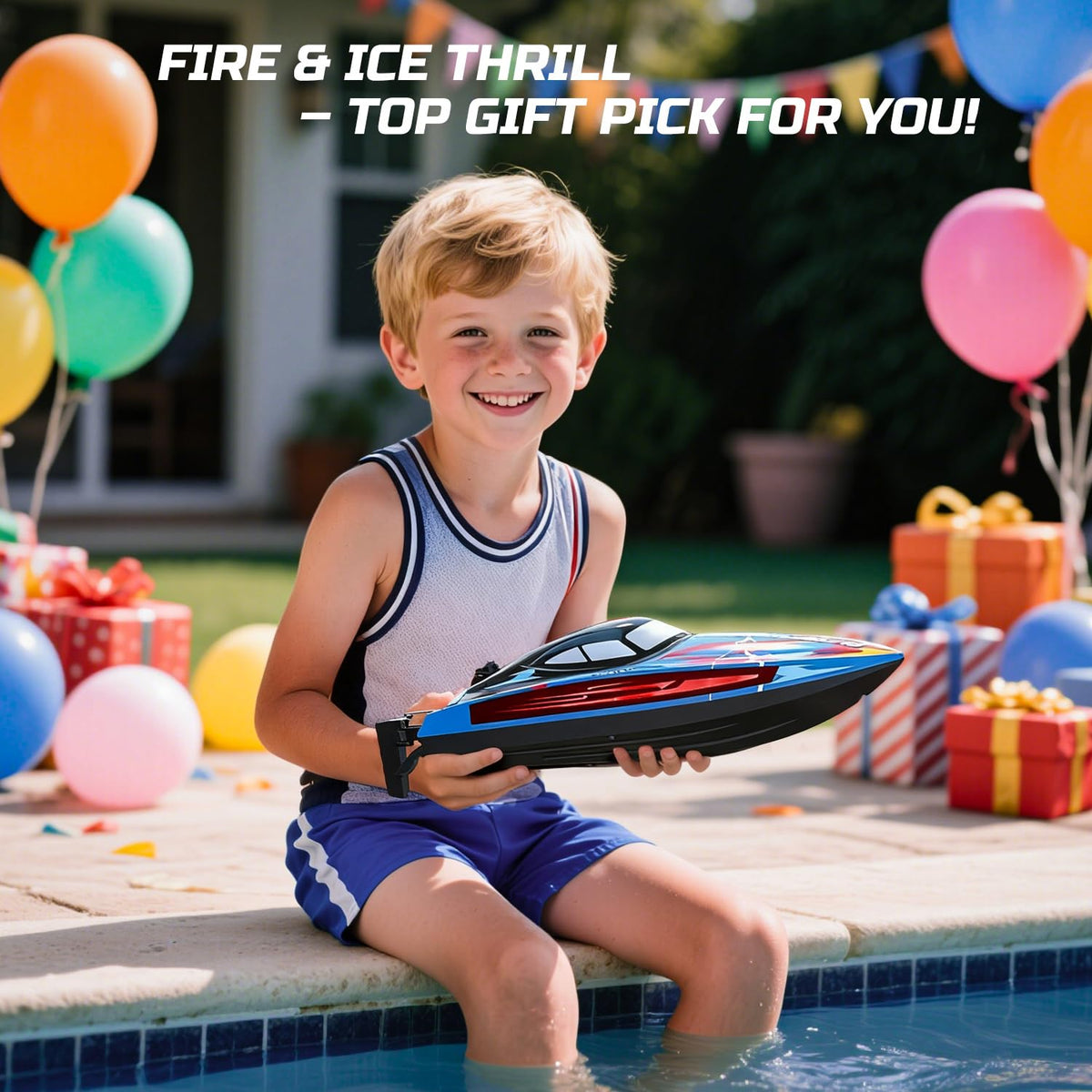 DEERC RC boat ideal for pool and lake summer fun