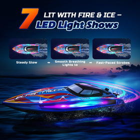 DEERC RC boat self-righting design quickly recovers after splashes