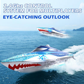 DEERC RC boat can reach 20+ mph for exciting speed bursts.