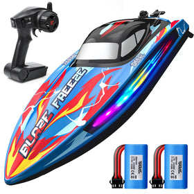 DEERC RC boat in fast action on pool or lake for speed enthusiasts