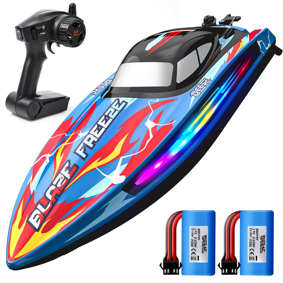 DEERC RC boat in fast action on pool or lake for speed enthusiasts