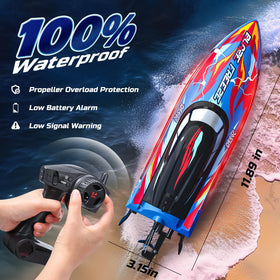 DEERC RC boat ships with two batteries for longer play