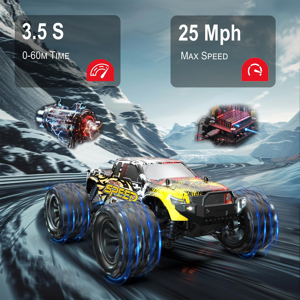 All-terrain tires on DEERC RC car tackle dirt and grass
