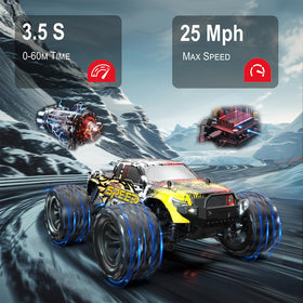 All-terrain tires on DEERC RC car tackle dirt and grass