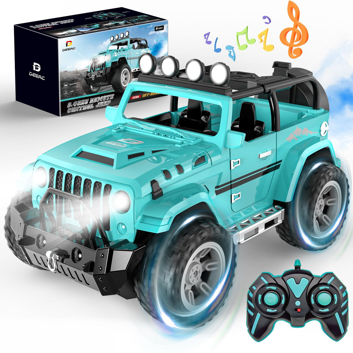 DEERC RC car with fog mist exhaust adds dramatic visual effects during play