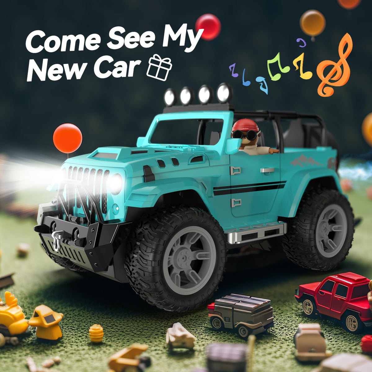 DEERC RC car features lifelike interior details for realistic pretend adventures
