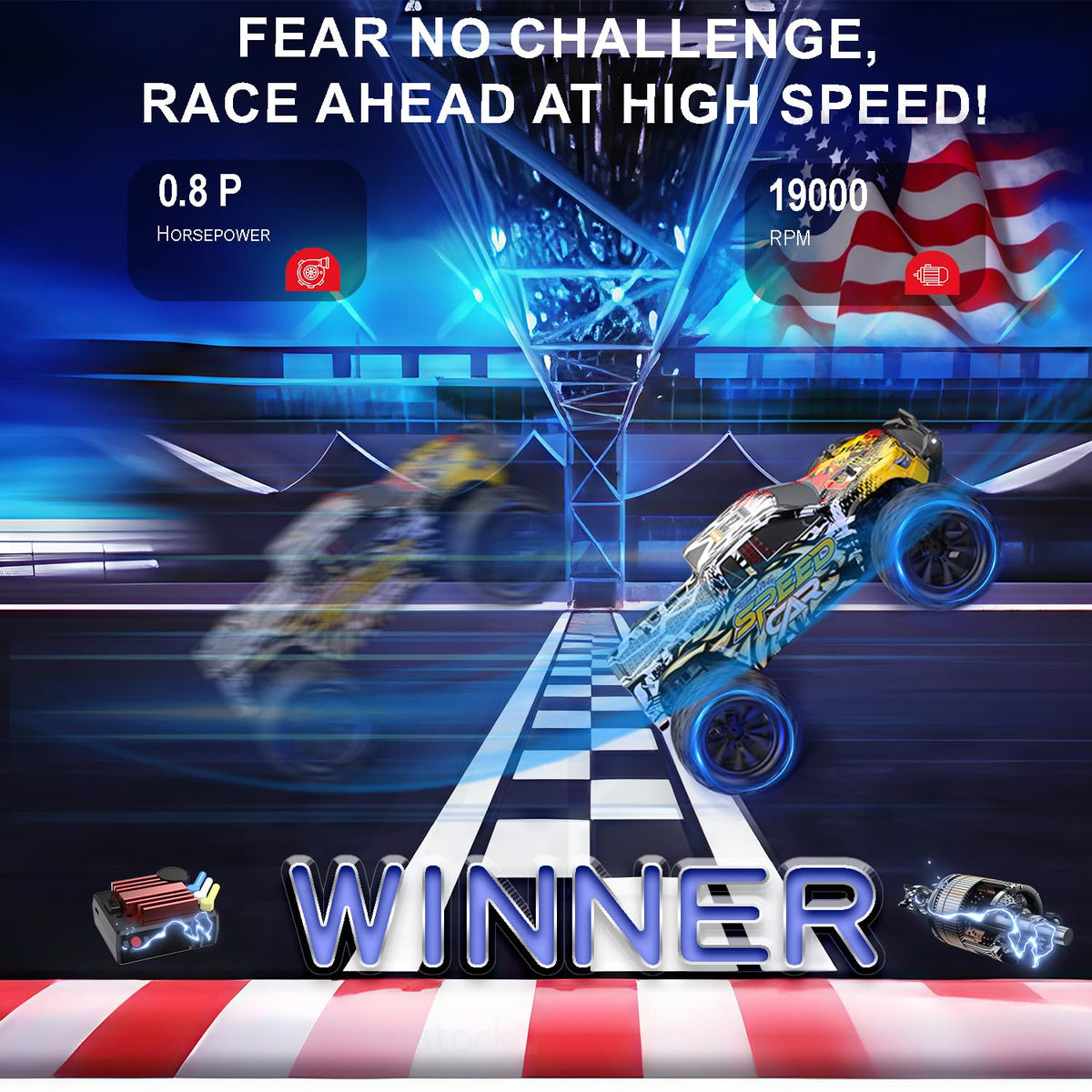 Nylon chassis on the DEERC monster truck enhances durability